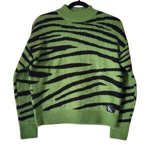 Calvin Klein Green Zebra Print Knit Sweater